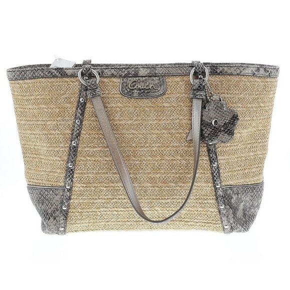 Coach Handbags - NWT Coach Alexandra Straw Tote Python Leather Trim Exotic F21959 Rare